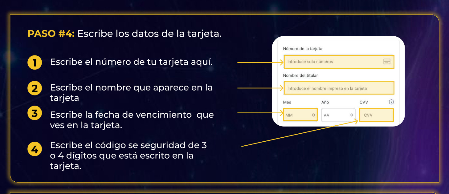 Paso 4: datos de la tarjeta