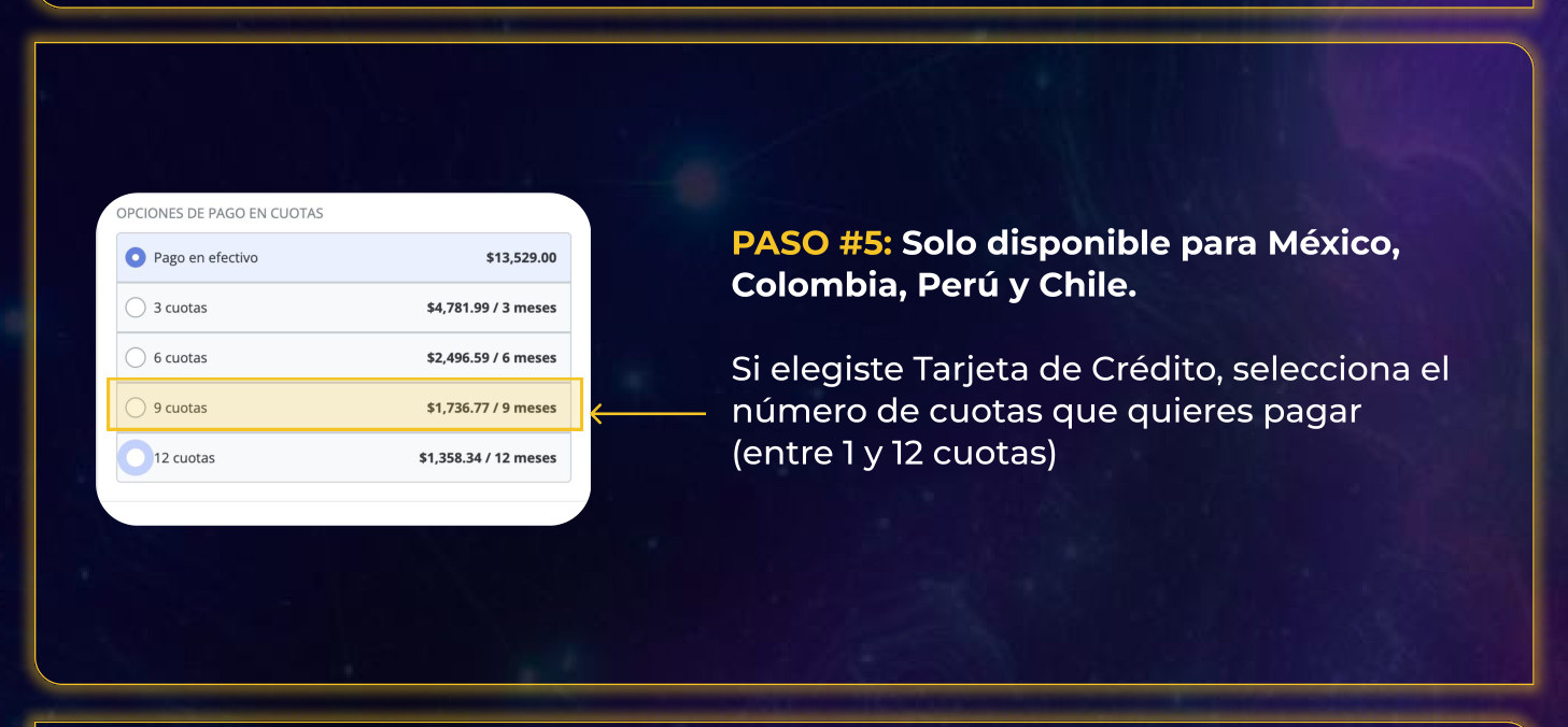 Paso 5: cuotas en México, Colombia, Perú y Chile