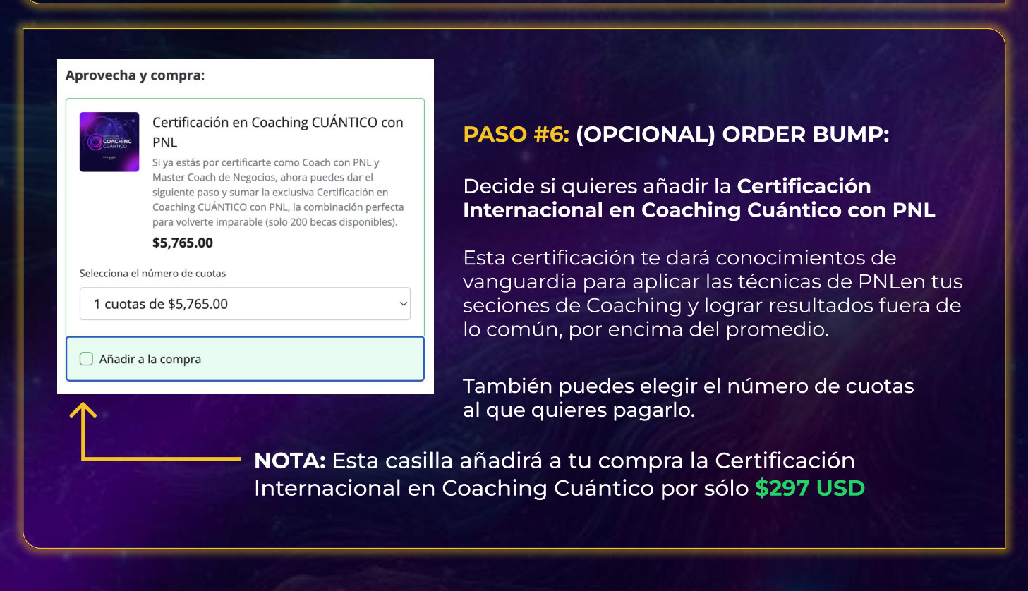 Paso 6: order bump de coaching cuántico